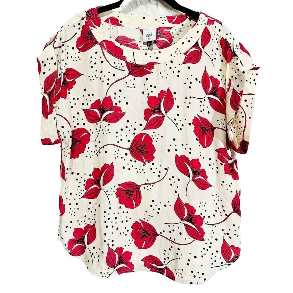 Cabi Blouse Womens XS Boxy Floral Print Cottage Polka Dot Lightweight Career